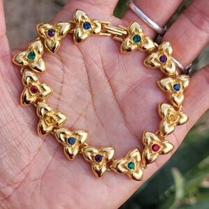 Vintage heavy high-quality gold Celtic trinity knot rainbow crystals bracelet